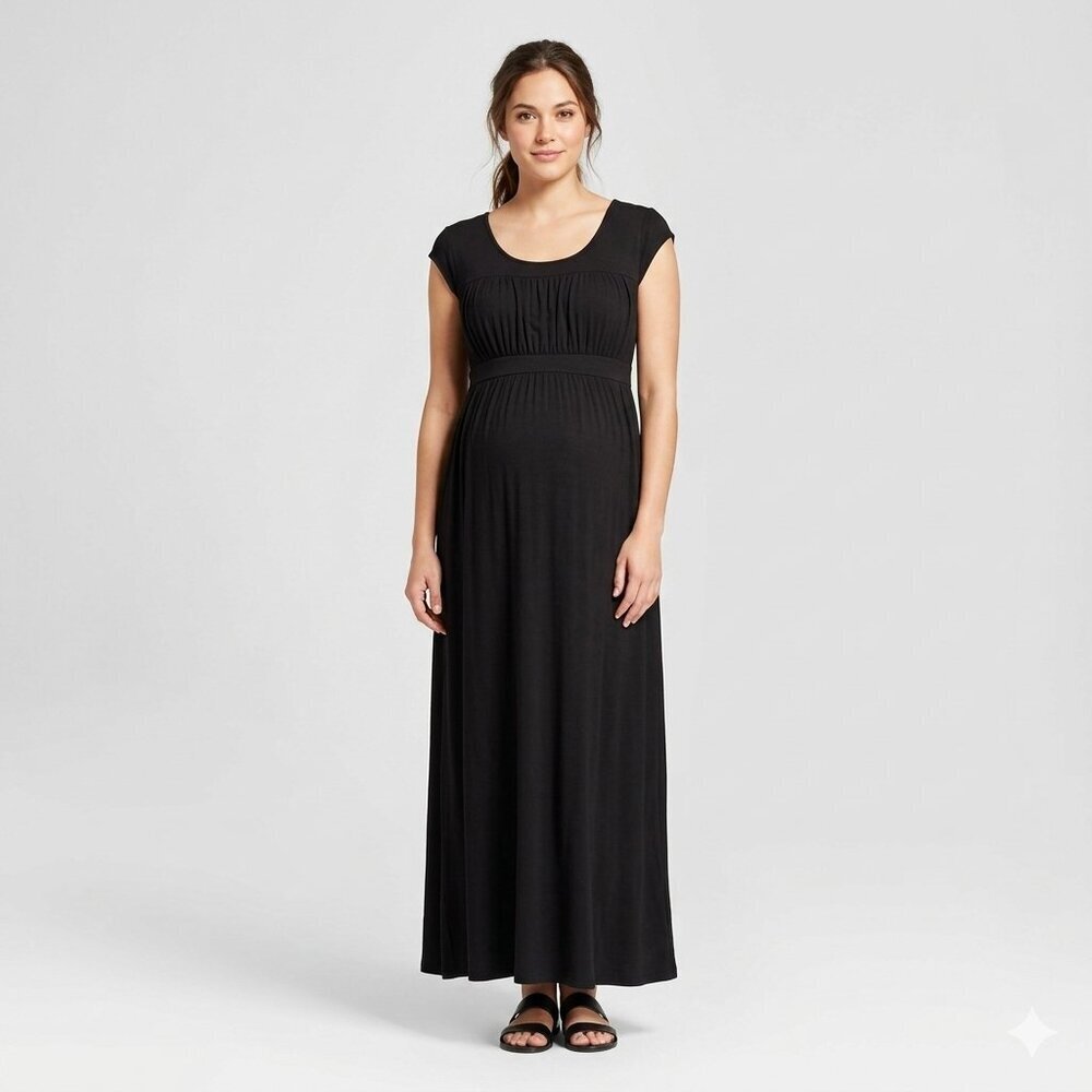 Liz Lange Maternity Black Maxi Dress With Ruching And Empire Waist